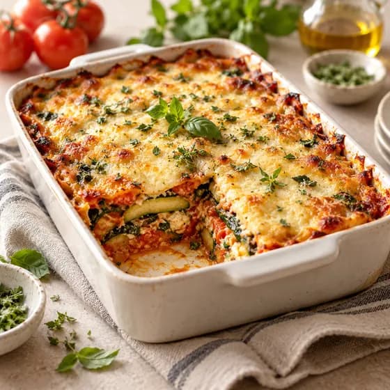 Lasanha gratinada de travessa, sem açúcar, sem glúten e sem lactose
