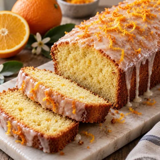 Bolo de laranja cortado, mostrando o miolo fofo, sem açúcar e sem glúten