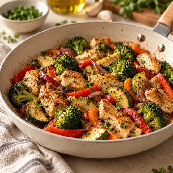Frango com legumes na frigideira, sem açúcar, sem glúten e sem lactose