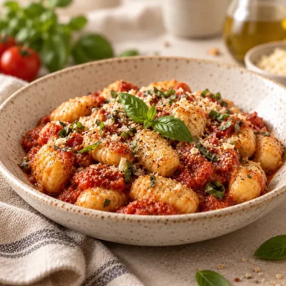 Nhoque ao molho de tomate, sem açúcar, sem glúten e sem lactose